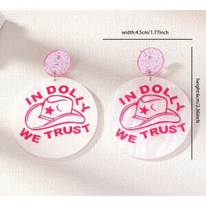 In Dolly We Trust Cowboy Hat Pink Glitter Earrings Dolly Parton Twinkle/Sparkle